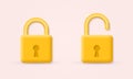 Lock 3d icon. Closed and open Padlock sign. Security, privacy, web safety concept. Vector illustration Royalty Free Stock Photo